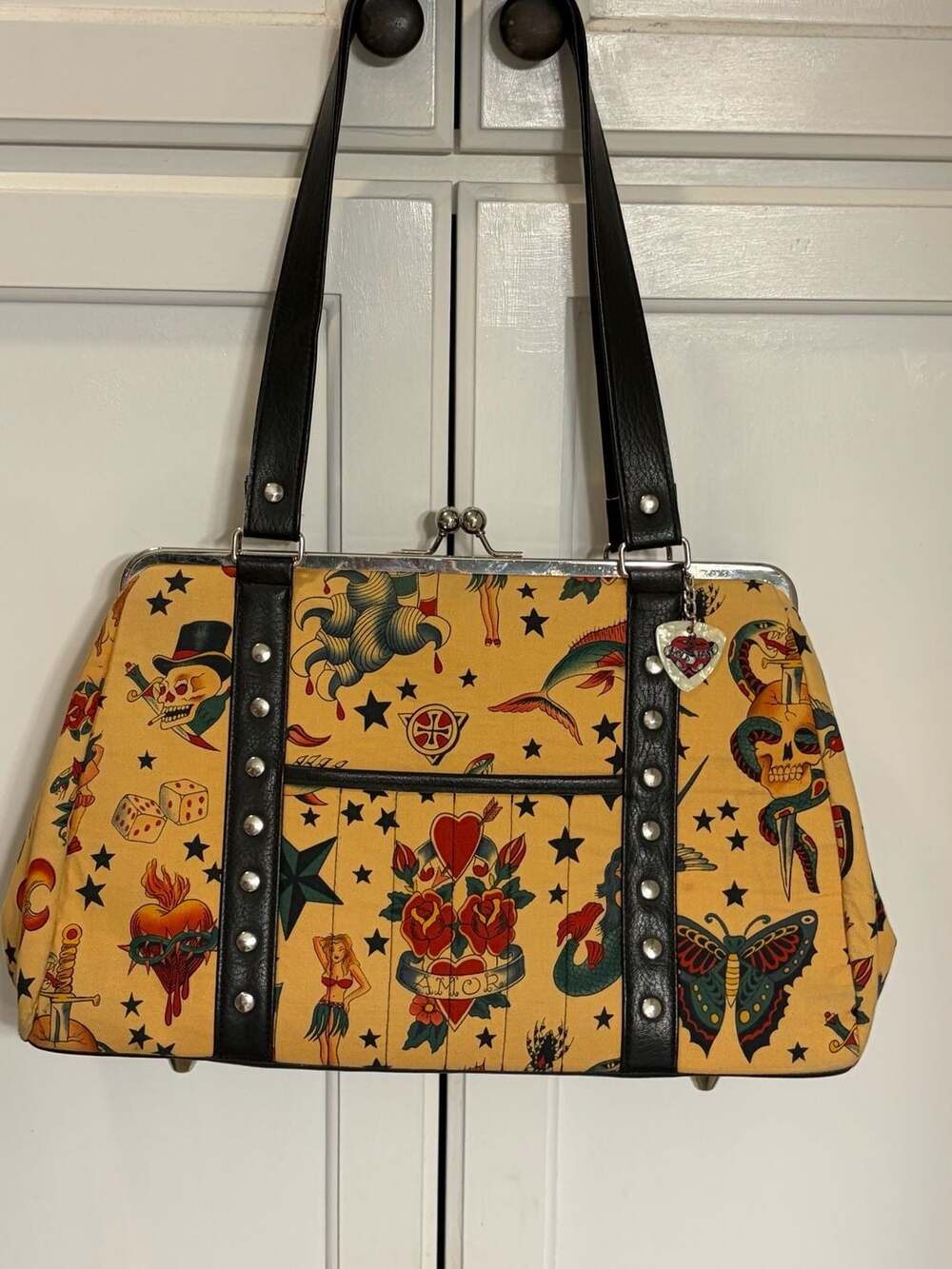 Hold Fast Handbags Tattoo Flash Rockabilly Kiss Lock Purse Shoulder California